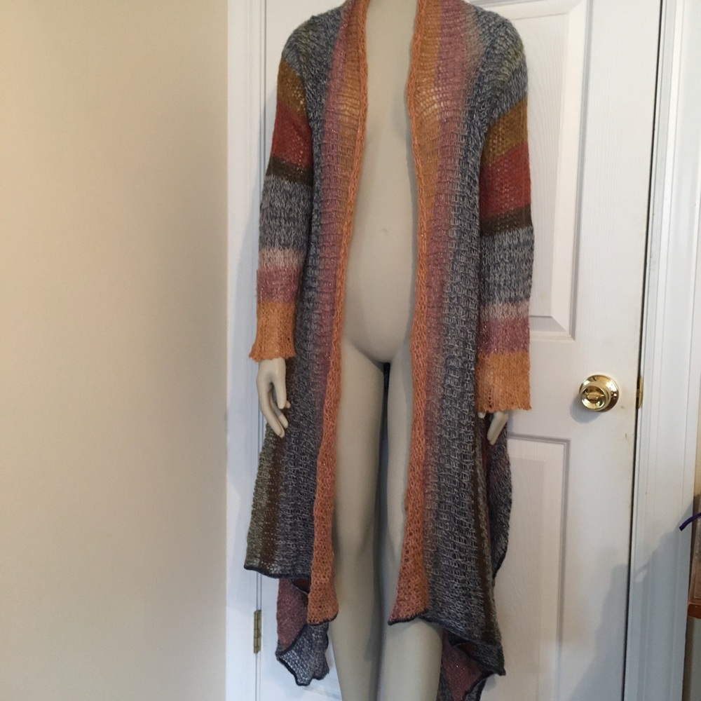 Knitted & Knotted striped cardigan multi color with Lurex Large